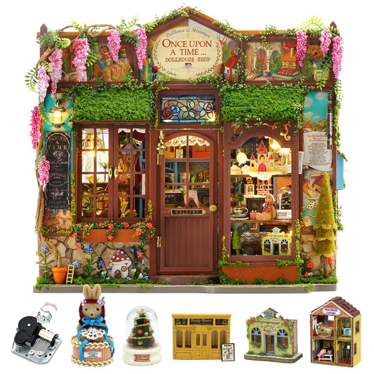 CUTEROOM DIY Miniature House Kit-Fairy Tale Kingdom, Tiny Dollhouse Wooden Furniture Kit, Mini DIY Craft Kits Creative Room for Decoration Family Friends