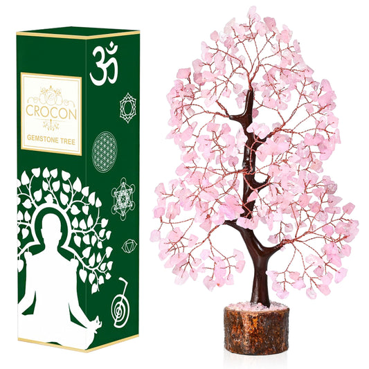 Crocon® Rose Quartz Crystals Tree, Birthday Gifts for Women & Men, Pink House Decor for Shelf, Healing Crystals Spiritual Gift, House Warming Gift New Home, Birthday Gifts - Mom, Sister & Girlfriend