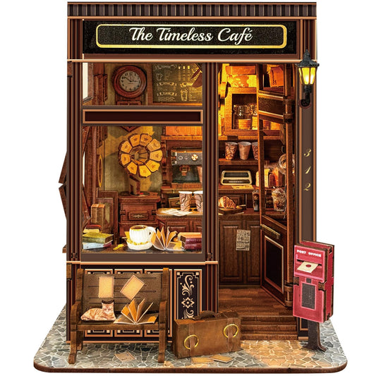 The Timeless Cafe Book Nook Vintage Miniature Dollhouse with LED Lighting, DIY 3D Puzzle Bookshelf Decor for Adults, Coffeehouse Gifts for Book Lovers