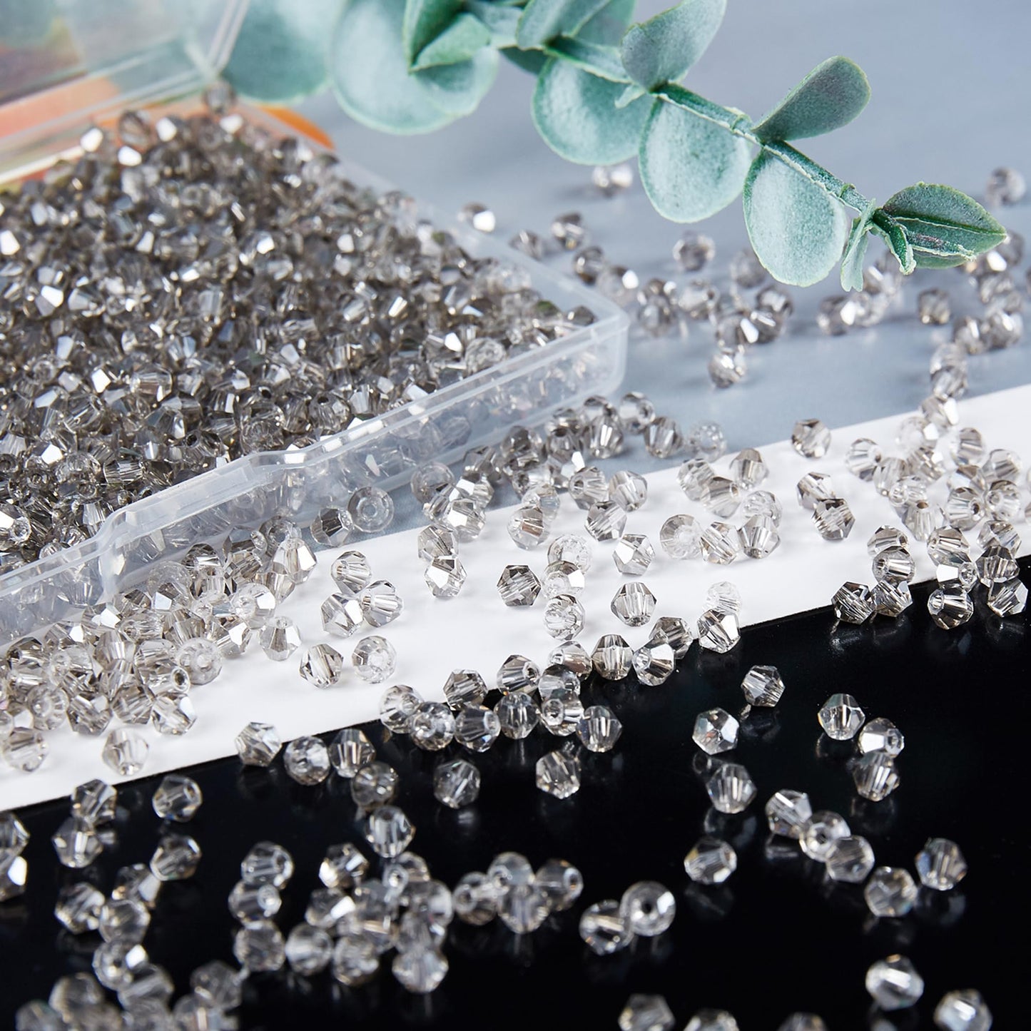 Laopottbeads 1200PCS 3mm Bicone Crystal Glass Beads for Jewelry Making, Sparkling Mini Beads for Suncatchers, DIY Bracelets & Craft Projects (Grey)