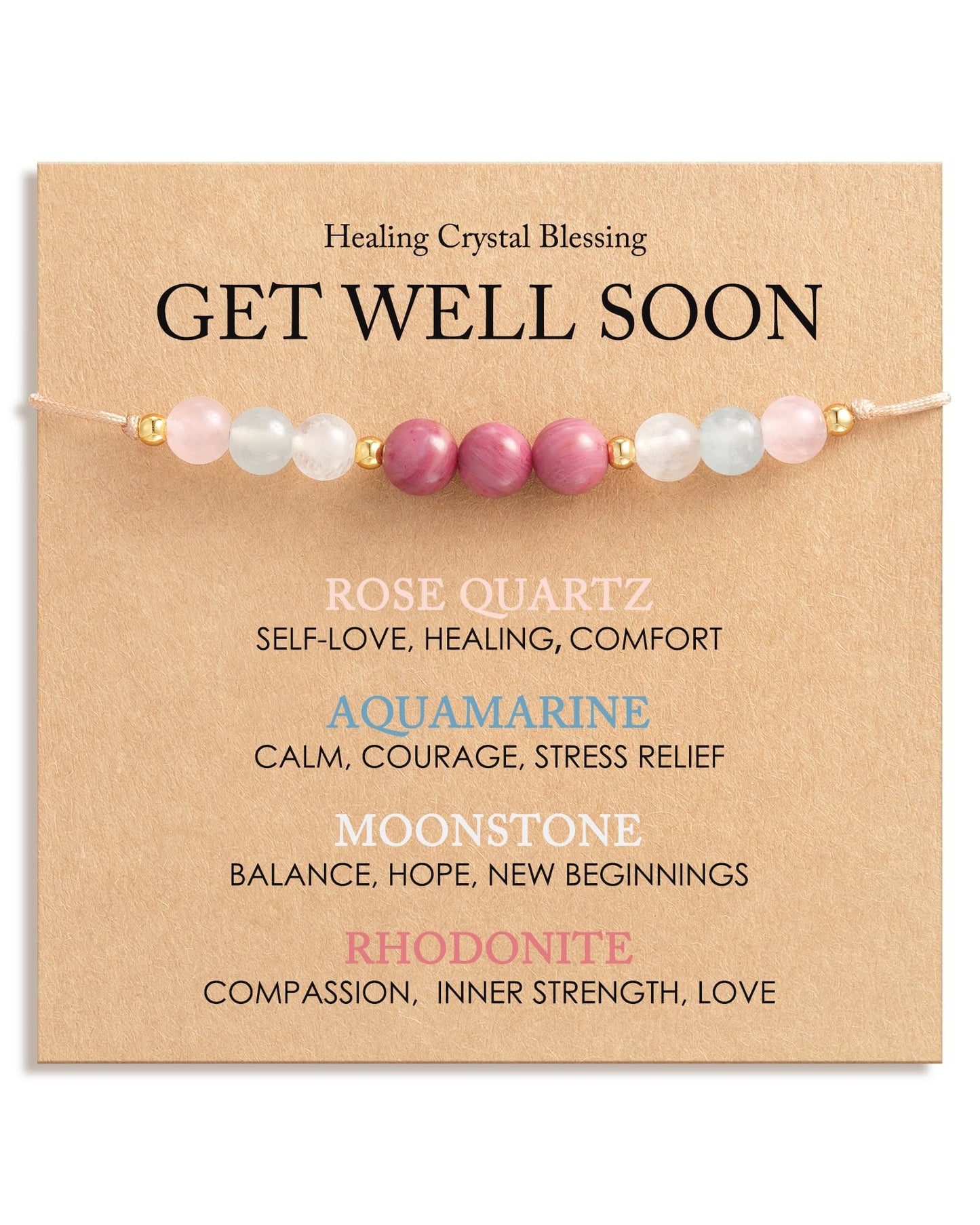 HGDEER Get Well Soon Gifts for Women, Healing Crystals Stones Cards Thinking of You Feel Better After Surgery Encouragement Bracelet
