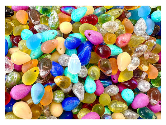 100 pcs Teardrop Shaped Beads 6x9 mm, Color Mix, Czech Glass