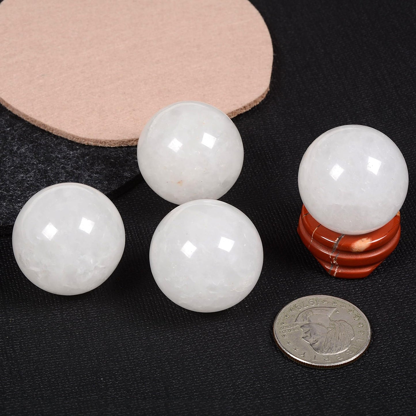 Justinstones Natural Polished White Jade Sphere with Red Jasper Stand – Handcrafted Gemstone 30mm Ball for Energy Healing, Meditation, and Home Décor