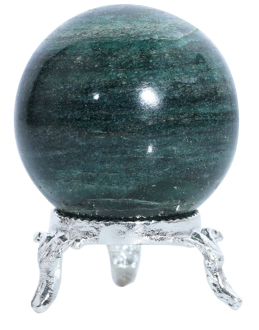 Crocon 35mm Green Aventurine Stone Sphere Ball with Metal Stand 1400+ Carats Gemstone Ball Healing Sphere Sculpture Figurine for Fengshui Divination Home Decoration Photography Crystal Sphere