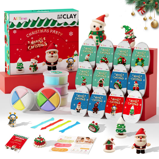 ARTPAR Air Dry Clay Kit for Kids,Christmas Crafts Supplies,12 Boxes Modeling Magic Clay Kit with Sculpting Tools Tutorials,Xmas Snowman Holiday Party Decor Gifts for Boys & Girls Age 3-12 Years