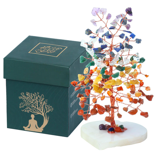 Crocon® 7 Chakra Quartz Heart Base Crystals Tree, Birthday Gifts for Women, Men & Friends, Tree of Life Crystals and Healing Stones, Home Decor, Women Gift Ideas, House Warming Gifts New Home for Mom