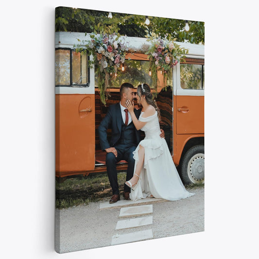 P&L ART Custom Canvas Wedding Photo Print - Romantic Vintage Van Portrait | 8x10 Gallery Wrapped Decor