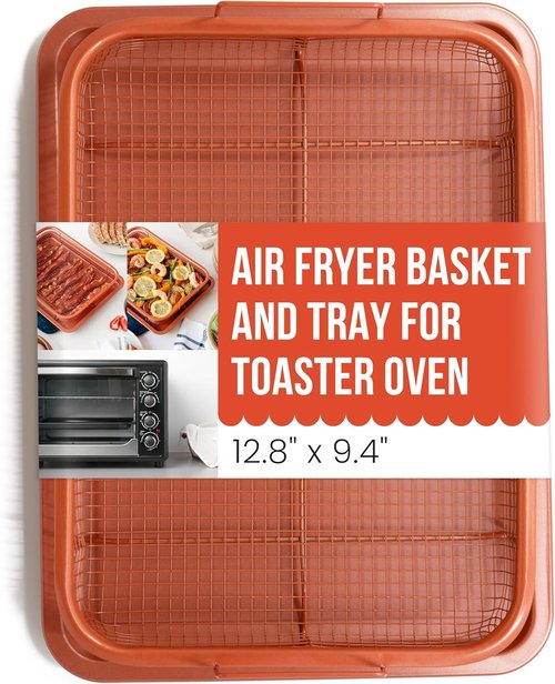Chef Pomodoro Air Fryer Tray - Copper Crisper Tray & Baking Pan Set for Oven | 2-Piece Rectangle