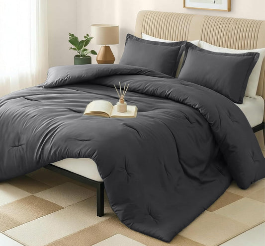 Utopia Bedding Queen Comforter Set - 3 Piece Grey Down Alternative Soft Bed Set | 88 x 88 Inches Comforter & 2 Pillow Shams