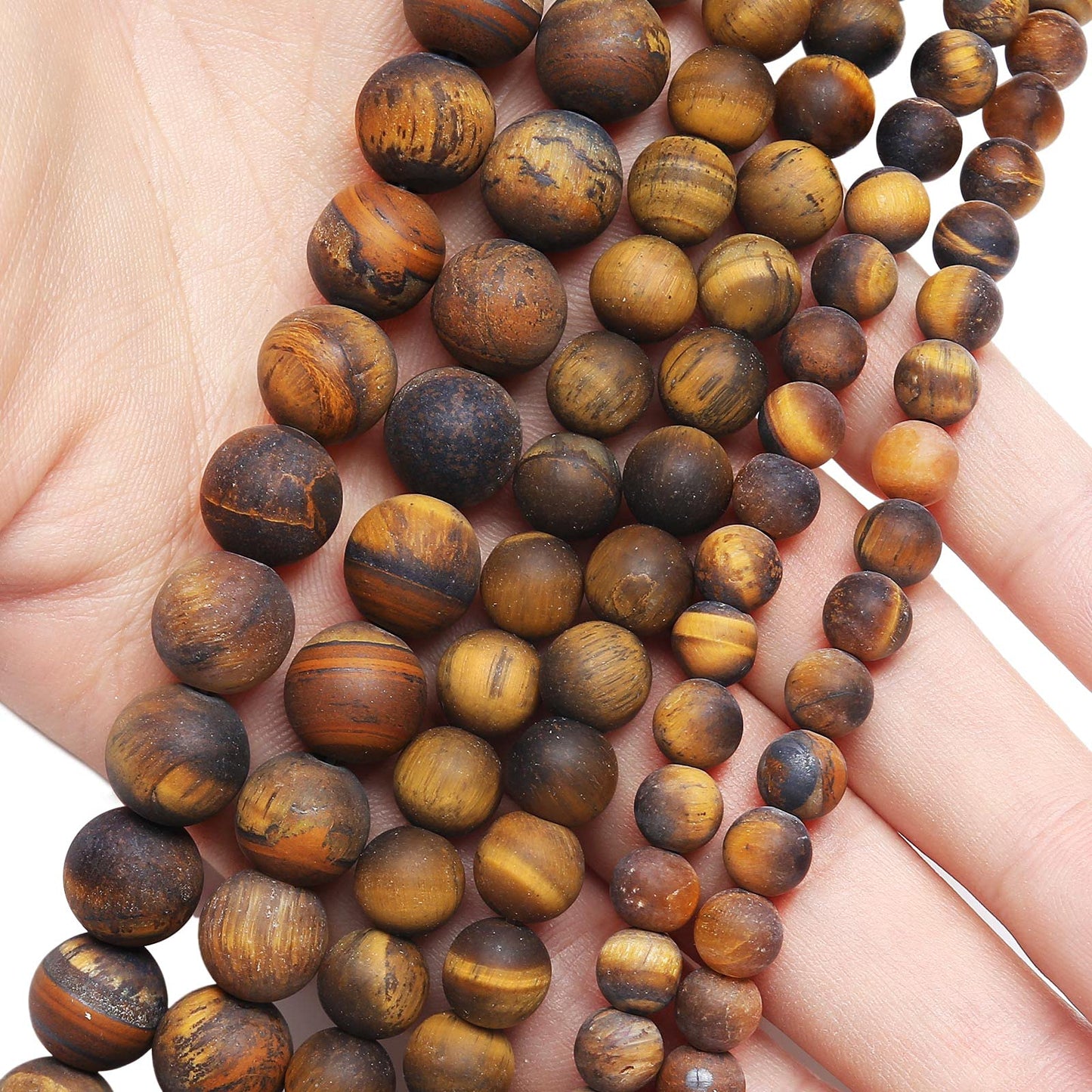 Natural Matte Classic Tiger Eye Beads, 8MM Round Frosted Unpolished Loose Gemstone Beads for Bracelet Necklace Jewelry Making, Energy Stone Healing Power with Stretch Beading Cord