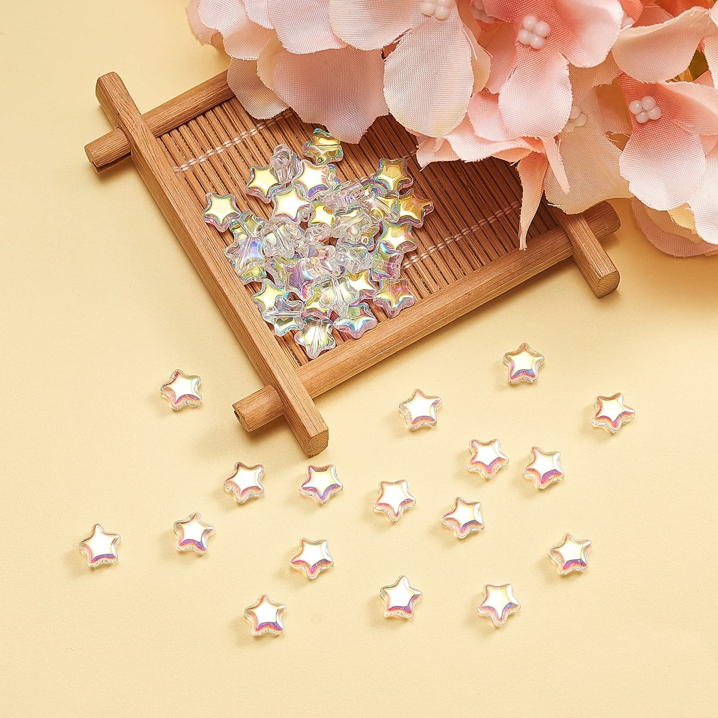 UR URLIFEHALL 100 Pcs Clear AB Star Glass Beads Twinkle Star Beads Tiny Glass Beads for Earring Bracelet Necklace Jewelry DIY Craft Making