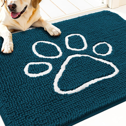 OLANLY Dog Door Mat - Absorbent Non-Slip Mud Mat for Muddy Paws | Quick Dry Chenille, 32x20, Atlantic Blue