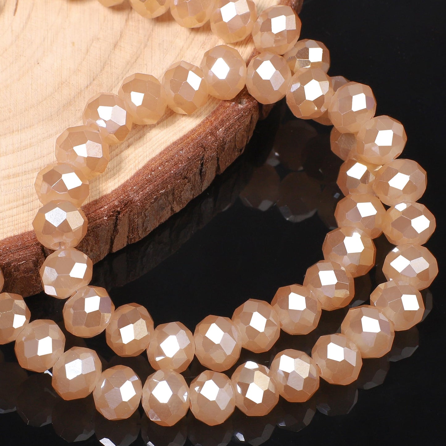 NITOPUPU 1000pcs 4mm Crystal Glass Beads for Jewelry Making Faceted Rondelle Flat Porcelain Beads for Bracelets Necklace Earrings DIY Crafts (Champagne Porcelain Bead)