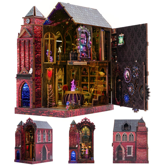 Book Nook Kit, DIY Miniature House Dollhouse Crafts Kit for Adults and Teens, Magic Castle 3D Wooden Puzzle Booknook Build Bookshelf Decor, Gifts for Family and Friends（Arcane Sprire）