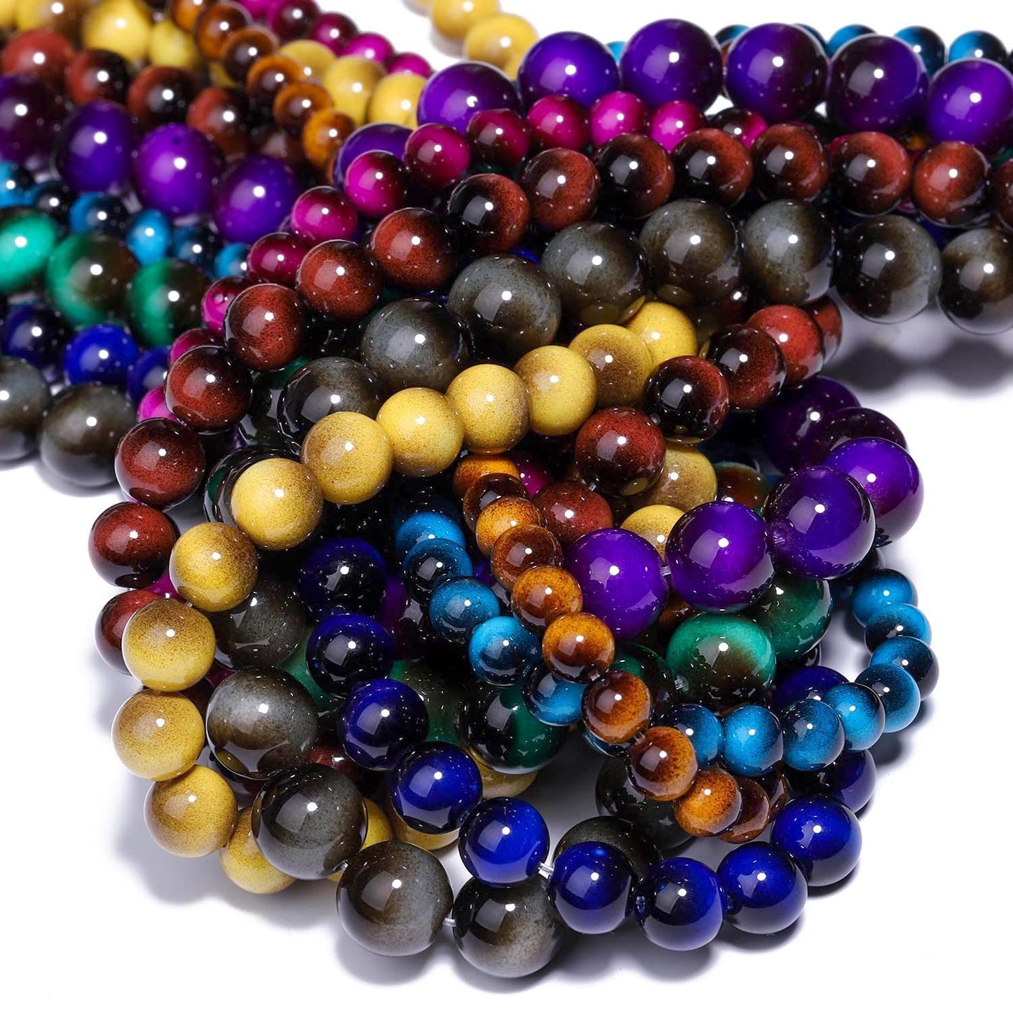 Song Xi 60PCS 6mm Khaki Tiger Eye Gemstone Beads for Jewelry Making, Round Smooth Glass Beads for DIY Bracelet Necklace Earring Keychain, Arts and Crafts, for Christmas Wedding Birthday