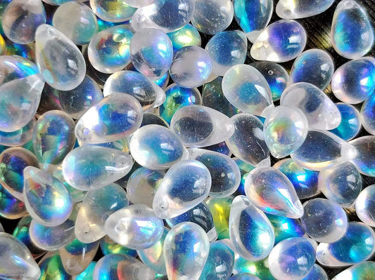 100 pcs Sparkling 6x9mm Teardrop Glass Beads, Crystal Clear AB Czech Glass, Versatile Raindrop Beads for Crafts & Jewelry Making, Premium Clear Crystal Beads