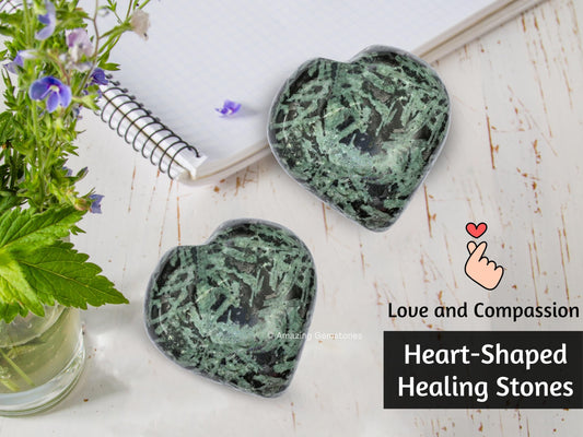 Amazing Gemstone Flower Stone Crystal Heart Palm Stone - Pocket Massage Worry Stone for Natural Body Chakra Balancing, Reiki Healing and Crystal Grid