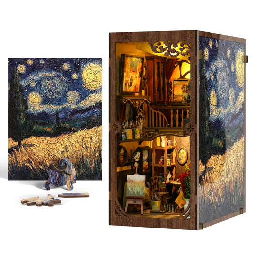 Ditila Mini Museum Kit - DIY Book Nook Kit for Adults with LED Lights - Starry Night Theme Wooden 3D Puzzle - Book Nooks for Adults and Home Decor - Girls Night Crafts for Women