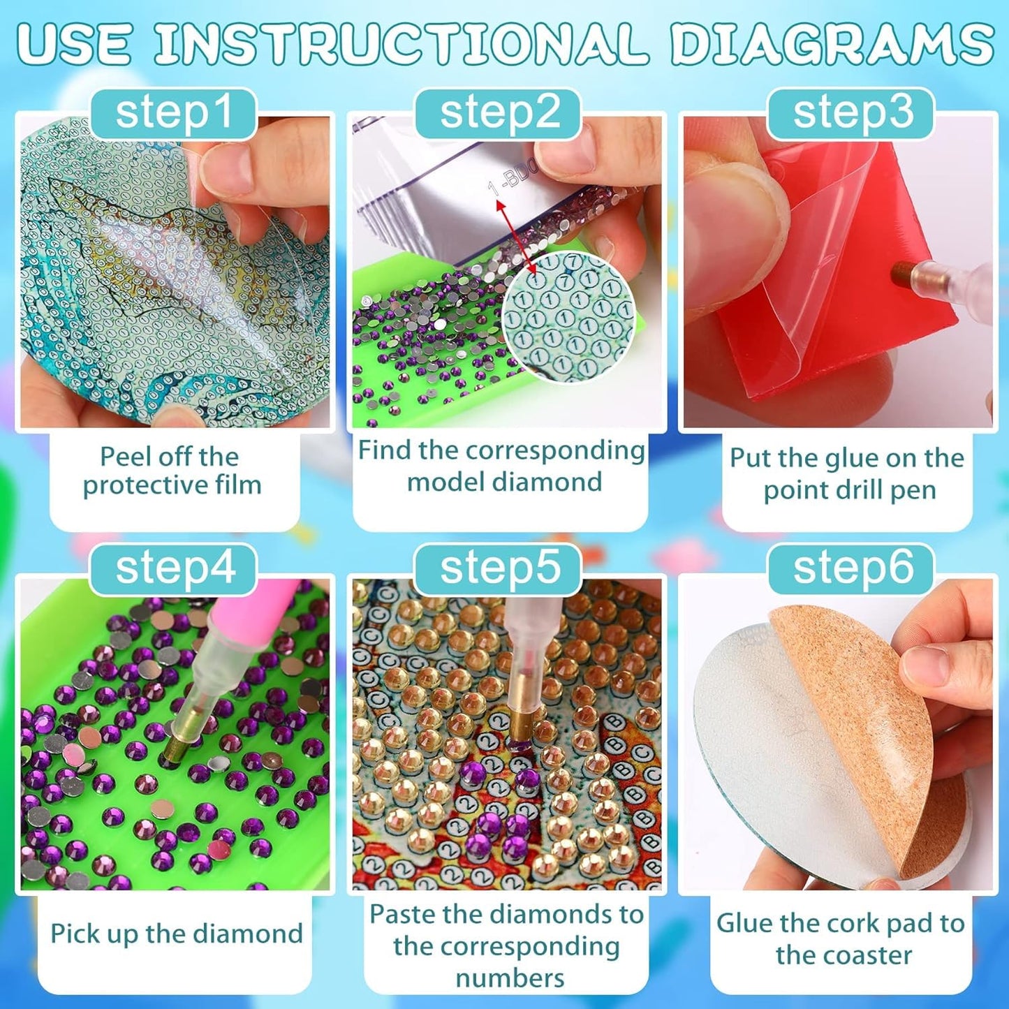 Ekuxom 8 Pcs Diamond Art Coasters Kit for Adults- Mushroom Forest Diamond Painting Coasters with Holder-DIY Crystal Full Drill Rhinestone for Crafts Gifts Adults Beginners