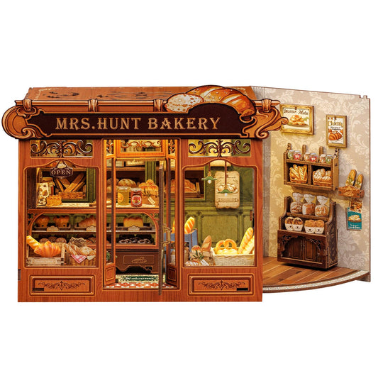 CUTEBEE Book Nook Kit - DIY Miniature House Bakery Dessert Shop Dollhouse Kit for Adults, Booknook Tiny House Bookshelf Decor 3D Wooden Puzzle, Gifts for Family, Friends (Mrs.Hunt Bakery)