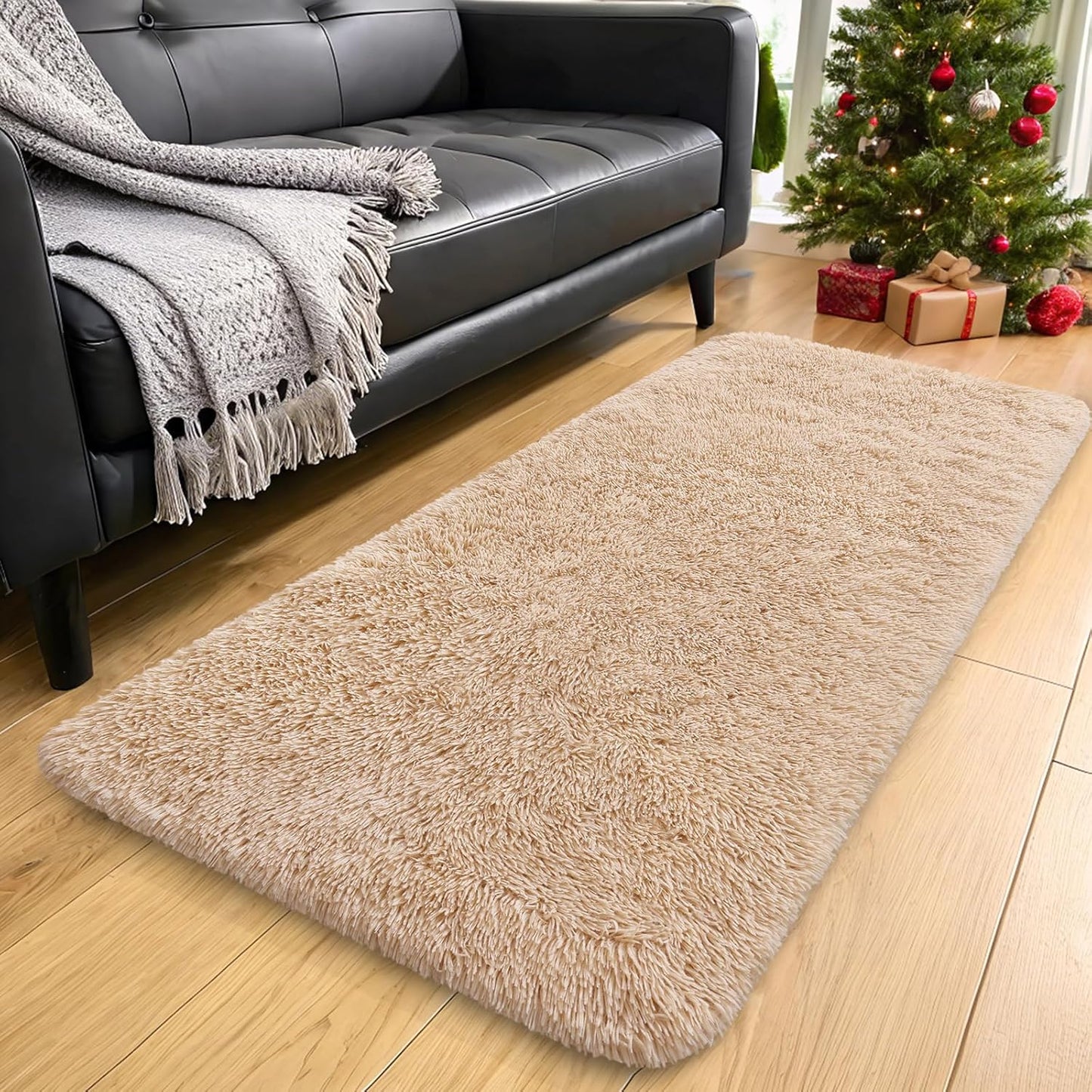 OLANLY Runner Rugs - Soft, Machine Washable Shaggy Design for Hallway & Bedroom | Beige 2x7 ft