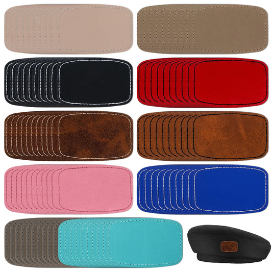 100 Pcs Blank Leather Hat Patches for Laser Engraving, Iron on Leather Patches for Hats, 10 Colors PU Faux Leatherette Adhesive Patch for DIY, Repair, Customization (3 x 2 inch)