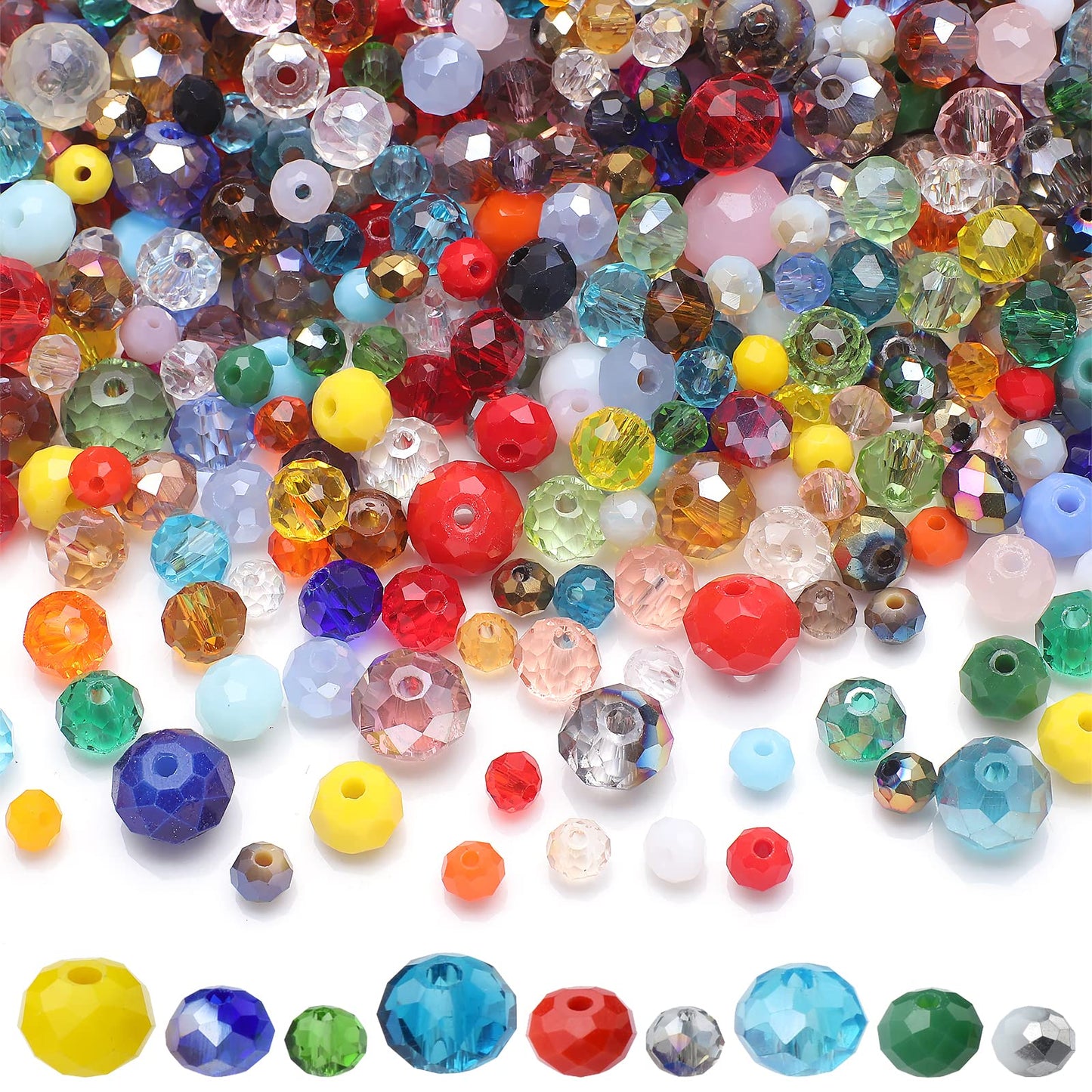 KINGSHINE Mixed 4/6/8mm Round Rondelle Beads 1000pcs Lampwork Briolette Glass Crystal Beads for Jewelry Making Kit,Bracelets,Necklaces,Earrings(Multicolor)