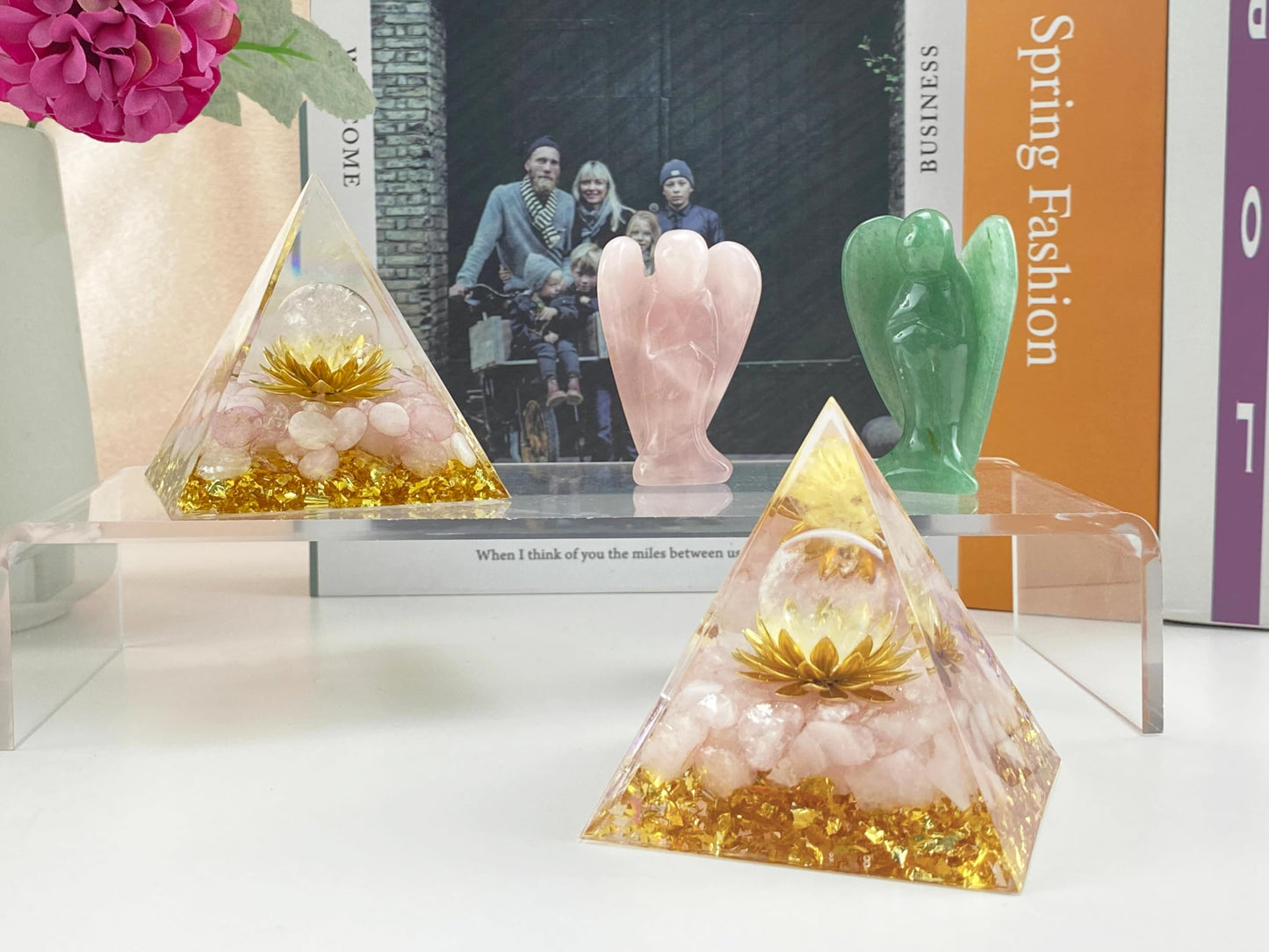 YATOJUZI 2.4" Healing Crystals Tower Rose Quartz Chakra Reiki Orgonite Gemstones for Attracts Lucky Positive Energy Love Suit for Meditation Accessories Birthday Gifts for Women Men