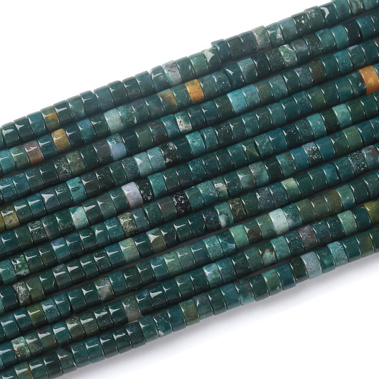 150pcs 2x4mm Natural Moss Agates Stone Tube Shape Beads Loose Flat Round Cylinder Flat Spacer Green Stone Beads for Bracelet Earrings Jewelry Making