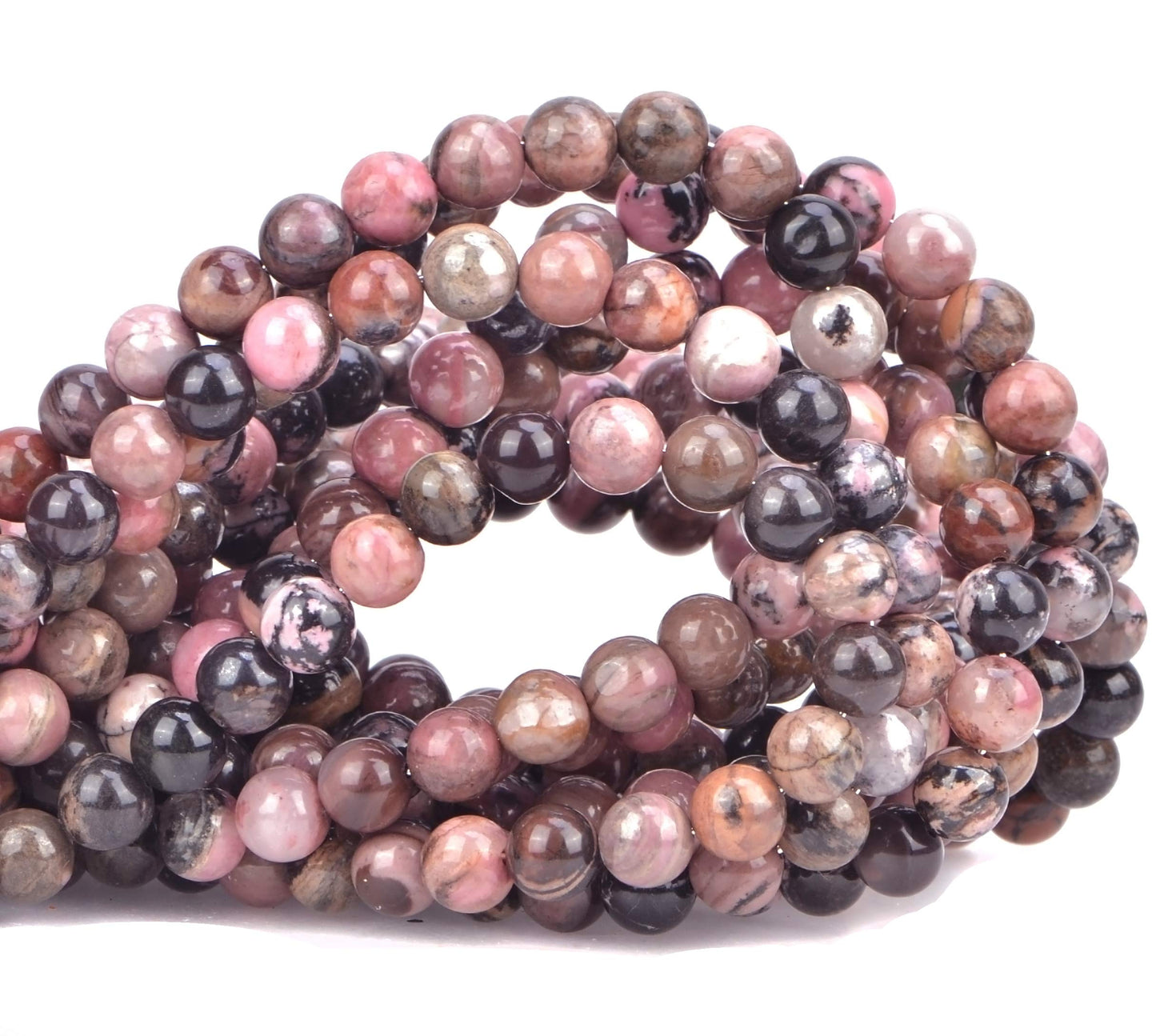 100PCS Gorgeous Black Stripe Rhodonite Natural Gemstone Loose Beads 8mm Smooth Round DIY Bracelet Necklace for Jewelry Making (Pink Black Rhodonite, 8MM)