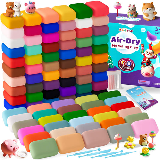 ARTPAR Air Dry Clay for Kids,90 Colors Modeling Model Magic Clay,DIY Molding Clay Starter Kit with Sculpting Tools,Soft and Non-Sticky,Art and Crafts for Boys & Girls 3-12 Years Old.