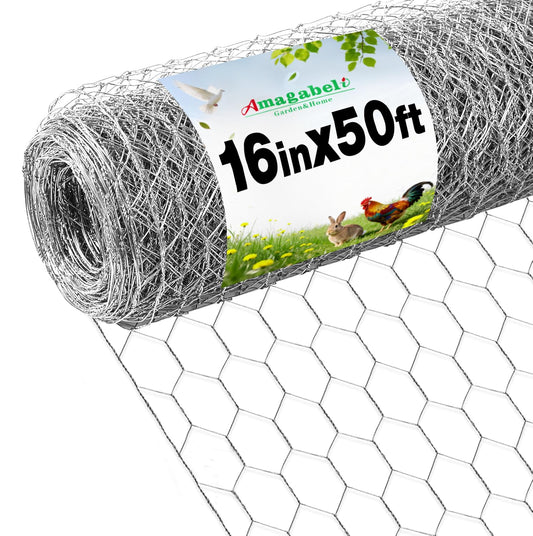 Amagabeli Chicken Wire Fencing 16in x 50ft Garden Netting Poultry Wire Hexagonal Galvanized Mesh Roll Fence Barrier for Raised Bed Cattle Panels for Plant Trellis Vegetable Dog Bird Pet Cage Craft