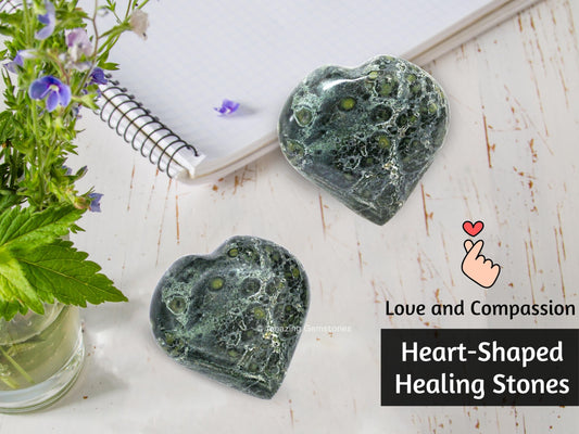 Amazing Gemstone Kambaba Jasper Crystal Heart Palm Stone - Pocket Massage Worry Stone for Natural Body Chakra Balancing, Reiki Healing and Crystal Grid