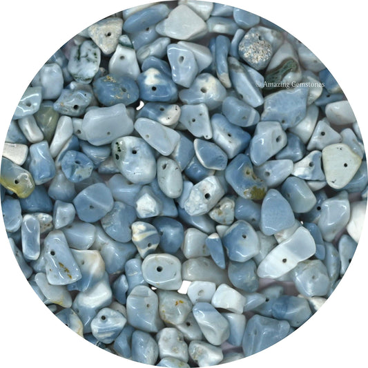 Blue Opal Pre Drilled Natural Crystals Crushed Chips Beads for Jewelry Making, DIY Handmade Healing Crystals (25 Inch Strand)