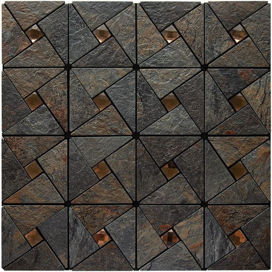 DICOFUN 10-Sheet Rustic Slate Look Peel and Stick Backsplash Tile, Mixed Glass Self-Adhesive Mosaic Tiles, Stainless Steel Stick on Wall Tiles for Kitchen and Bathroom Backspalsh, Mirror Decor