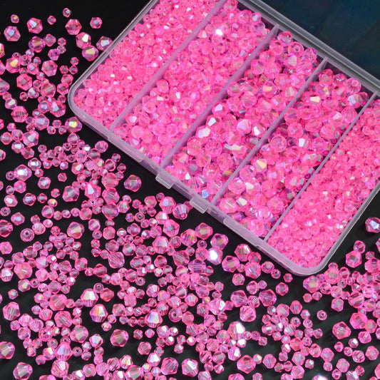 1550PCS Bicone Crystal Glass Beads Set for Jewelry Making, 3mm 4mm 6mm 8mm Sparkling Faceted Beads Sorted by Size for Bracelets, Necklaces, Suncatchers & DIY Crafts(Light Rose Red)
