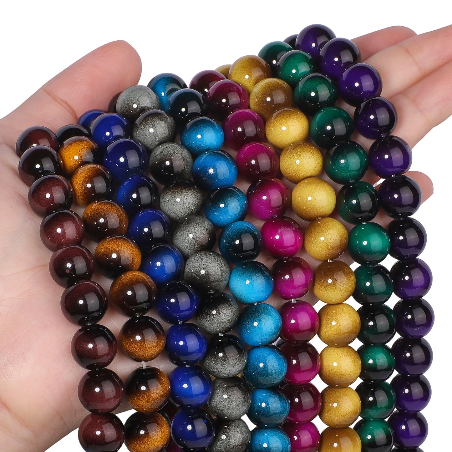 Song Xi 28PCS 12mm Grey Tiger Eye Gemstone Beads for Jewelry Making, Round Smooth Glass Beads for DIY Bracelet Necklace Earring Keychain, Arts and Crafts, for Christmas Wedding Birthday