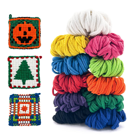 OYACH 440pcs 10 inch Cotton Weaving Loom Refill Loops,11 Colors Rainbow Potholder Loom Loop Bands,Weaving Pot Holder Refill Loops DIY Crafts for Adults Kids,8pcs 8" Potholders(Loom not Included)