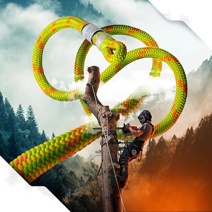 Pelican Rope Arborist Rope 11.8mm x 200Ft, USA Made High-Strength 24-Strands Static Climbing Rope - 5,400 lb Strength for Tree Climbing, Pulling, Outdoors & Swing - Viper, Tight Spliced Eye