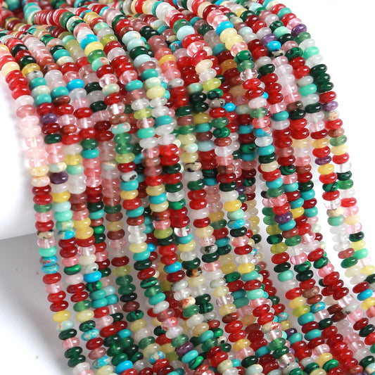 150PCS 2x4mm Natural Mixed Colored Stone Rondelle Beads Abacus Disk Stone Beads Round Loose Spacer Gemstone for DIY Bracelet Necklace Jewelry Making