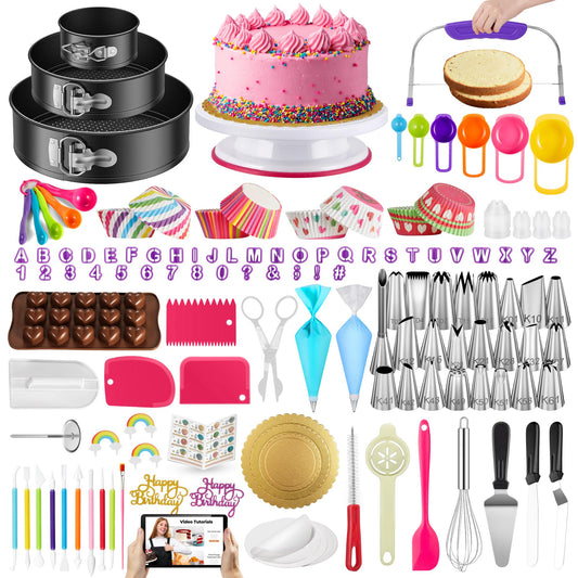 Kootek 700pcs Cake Decorating Kit, Baking Supplies with Springform Pans, Cake Turntable for Decorating, Piping Tips Set, Pastry Bags, and More Baking Tools for Mother's Day