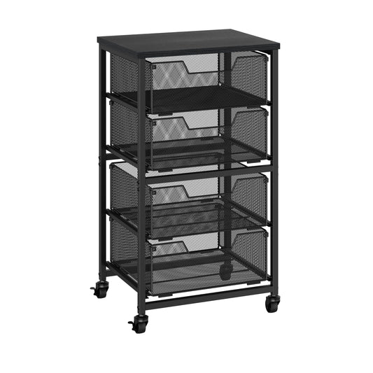 Rolling Cart with Drawers, 4-Drawer Storage Cart on Wheels with Wooden Top, Metal Utility Cart with Storage Drawers, Craft Storage Art Cart for Classroom, Office, Kitchen, Bedroom,Patent Pending