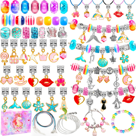 AMAZING TIME 130 Pcs Charm Bracelet Making Kit, Jewelry Toy for Girl Age 8-12 Beads Craft Set for 5 6 7 8 9 10 11 12 Year Old Teenage Birthday Gift