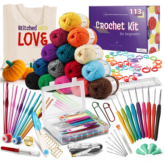 Crochet Kit for Beginners Adults and Kids, Knitting & Crochet Supplies Includes 1500 Yards Assorted Yarn, 21 Ergonomic Hooks, Plus Many Accessories – Beginner Crochet Kits Ideal for Amigurumi