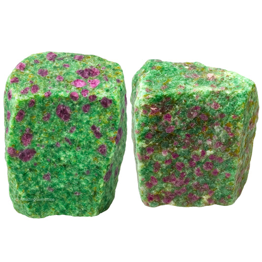 Amazing Gemstone 2 Pieces Ruby Fuchsite Raw Crystals and Healing Stones, Natural Rocks for Tumbling and DIY Raw Stones and Crystals