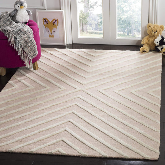 SAFAVIEH Area Rug 8x10 - Kids Collection - Large - Pink & Ivory, Handmade Wool, Geometric Pattern, Ideal for Bedroom, Playroom, Nursery, Boys & Girls Room (SFK920P)