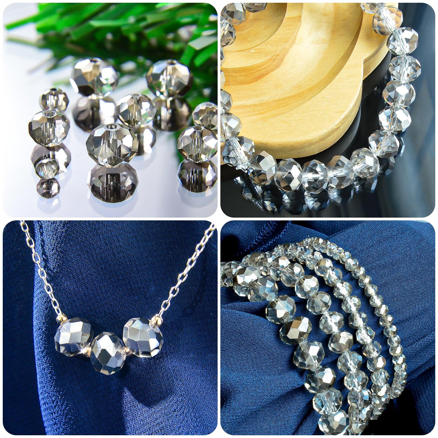 Laopottbeads 1200Pcs 4mm Crystal Glass Beads for Jewelry Making Beads for Bracelets Necklace Pendants Making Supplies(Gray)