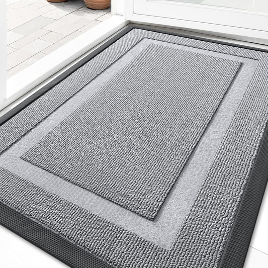OLANLY Indoor Outdoor Front Door Mat - Waterproof All-Weather Doormat, Easy Clean, 29.5x17, Silver Gray