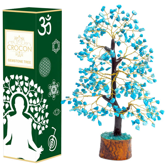Crocon® Turquoise Crystal Tree of Life for Unique Gifts for Mom, Dad, Home and Office Decor, Handmade Gemstone Healing Crystals Tree for Positivity, Money & Good Luck, Birthday Gifts for Women, Men