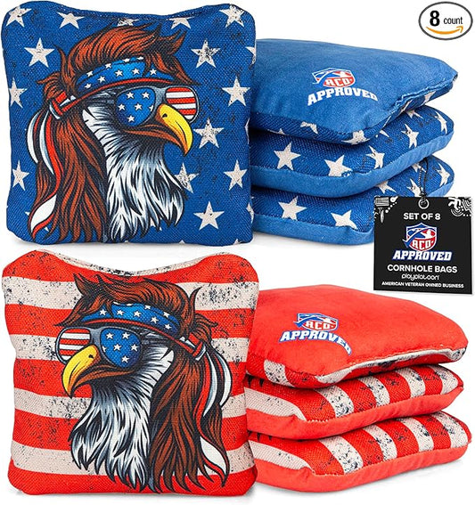 Play Platoon Cornhole Bags Set of 8 Regulation Professional Corn Hole Bean Bags ACO Approved, Competition Weight, Slick and Stick